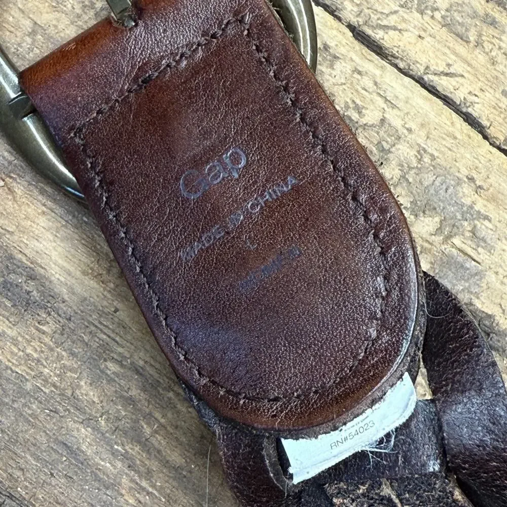 Gap Y2K Wide Braided Leather Belt Brown 3 Inch 46 Inch Adjustable No Holes